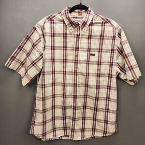 Carhartt Men's Shirt‎ Large Ring Spun Cotton Short Sleeve Button Up Brown Plaid